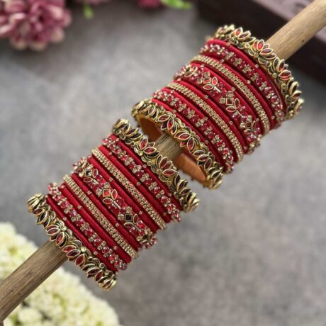 3D - Lotus Red with Gold Silk thread Bangle - BC470