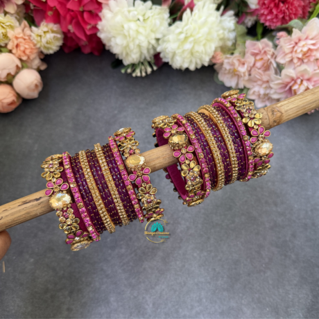 Matte Rose Silkthread with Wine Glass Bangles combo - BC604