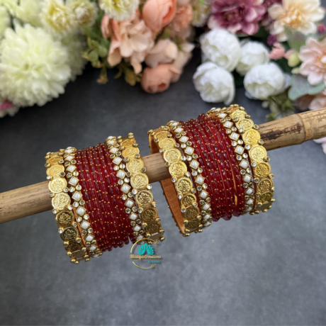 Lakshmi Coin Silk thread bangles with Red Glass Bangles Combo - BC583