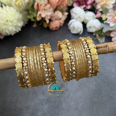 Lakshmi Coin Silk thread bangles with Gold Glass Bangles Combo - BC586