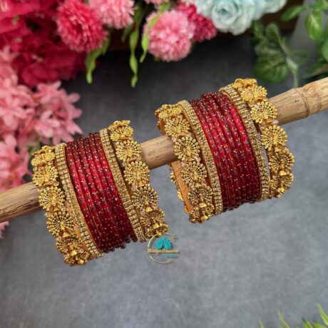 Peacock Silkthread with Red Glass bangles Combo- BC595
