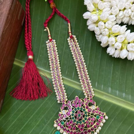 Kemp Short Haram - Precious Kempu Temple Jewellery - PKJ183