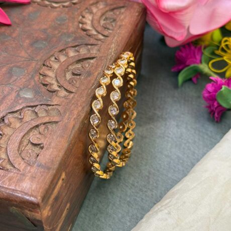 Gold Look Alike AD White Stone Bangle Set - PGB29