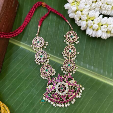 Kemp Short Haram - Precious Kempu Temple Jewellery - PKJ184