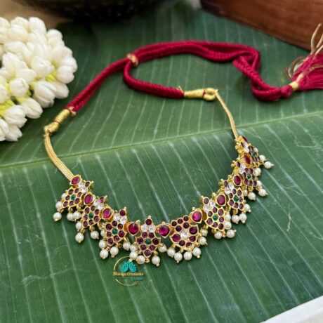 Kemp Short Chocker - Precious Kempu Temple Jewellery - PKJ185