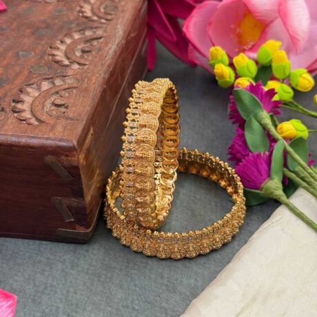 Premium AD Lakshmi Coin with White Stone Bangle Set - PGB32