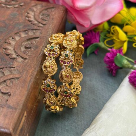Premium AD Red with Green Stone Bangle Set - PGB27