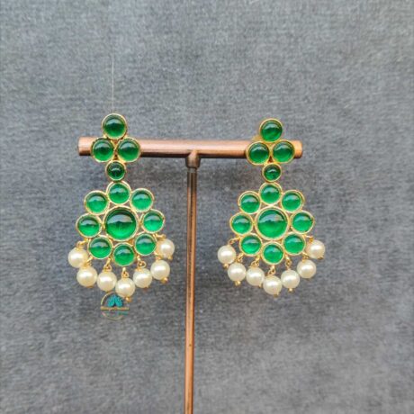 Precious Gold Polish Kemp Green Stone Earrings - PKJ175