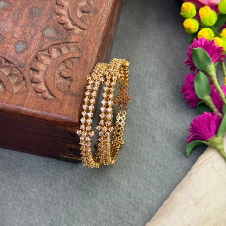 Premium AD White Stone Flower Design Bangle Set - PGB35