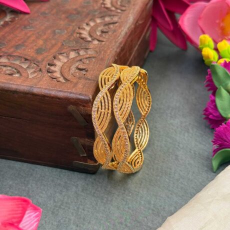 Premium AD Gold Twist Design with White stone Bangle Set - PGB36