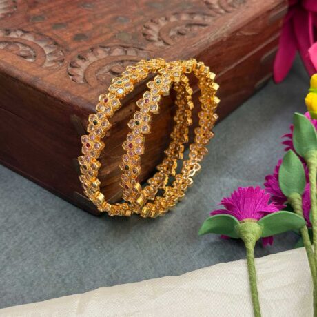 Premium AD Gold Flower Cut Design Bangle Set - PGB38