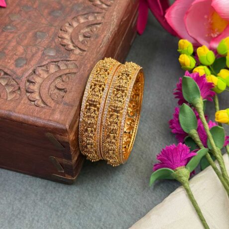 Premium AD Lakshmi Coin Design with White Stone Bangle Set - PGB40