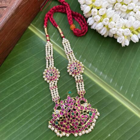 Kemp Short Haram - Precious Kempu Temple Jewellery - PKJ178