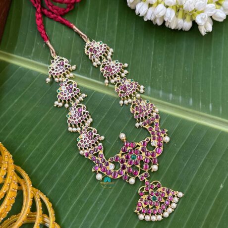 Kemp Short Haram - Precious Kempu Temple Jewellery - PKJ179