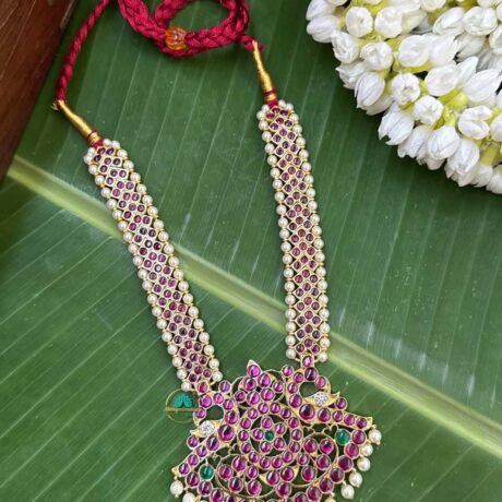 Kemp Short Haram - Precious Kempu Temple Jewellery - PKJ181