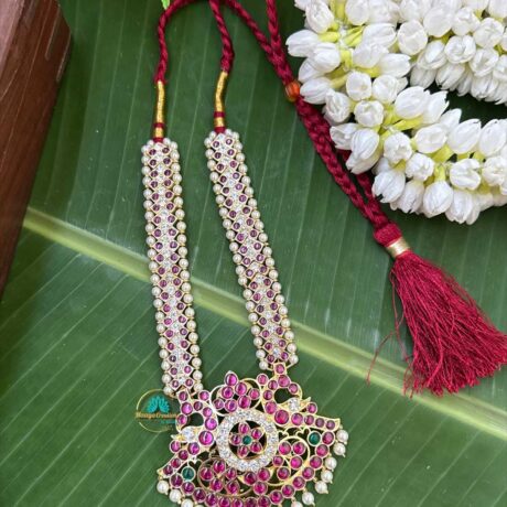 Kemp Short Haram - Precious Kempu Temple Jewellery - PKJ182