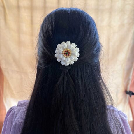 Real Look Like Semi Bloomed Malli With Red Green Kemp Hair Accessories - J383
