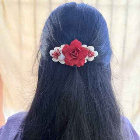 Hair Clip – Real Look like Jasmine With Red Rose Hair Clip - J375