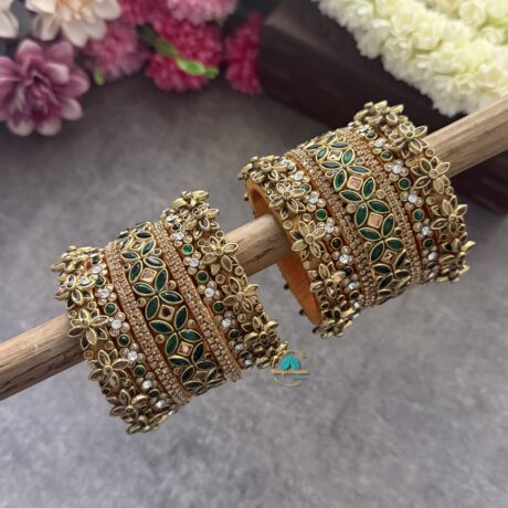 Bridal Silk thread Bangles Gold with Green combo – BC577