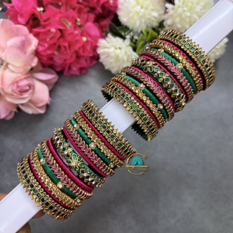 Bridal Silk thread Bangles Maroon with Green combo - BC580