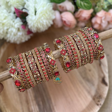 Bridal Silk thread Bangles Red with Gold combo - BC582