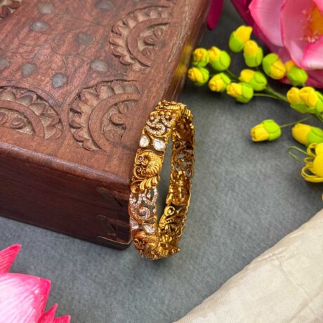 Premium AD Gold Peacock cut design with White Stone Bangle - PGB51