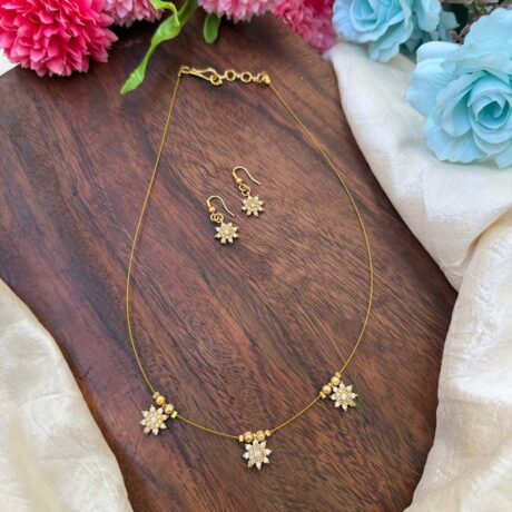 Invisible White Stone Flower Design Pendent Neck Set- IM121