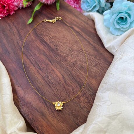 Single Lotus with White stone Pendant Invisible Neckpiece – IN136