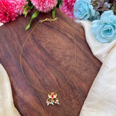 Single Lotus with White and Rose stone Pendant Invisible Neckpiece – IN137