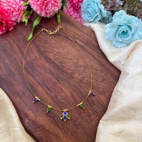 Blue with Green Stone Drop Pendant Invisible Neckpiece – IN145