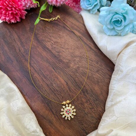 White with Rose and Green Stone Flower Pendant Invisible Neckpiece – IN123