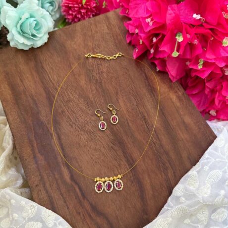 Single Rose Stone Oval 3 Pendant Invisible Neckpiece – IN155