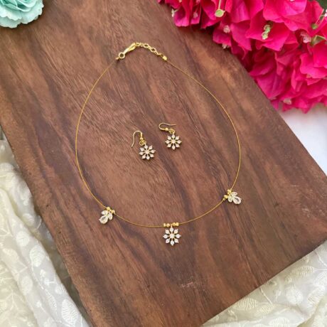 Single Flower design with 2 drop Pendant Invisible Neckpiece – IN163