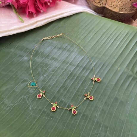 Red and Green Stone Thilak Kemp 5 Pendant Invisible Neckpiece – IN180