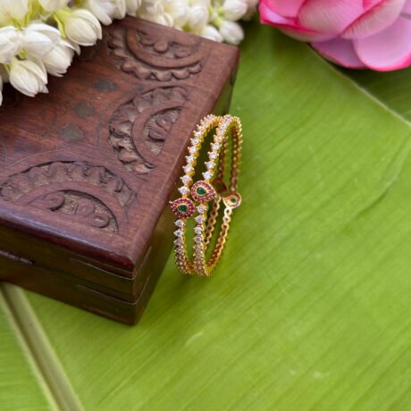 Premium White stone with Mango design Cut Bangles Set - PGB62