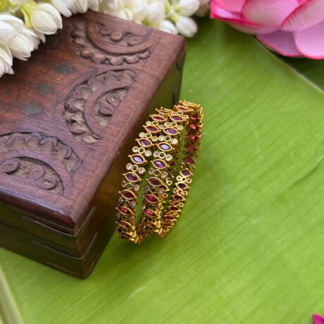Premium Ruby Oval Cut Design Bangles Set - PGB64