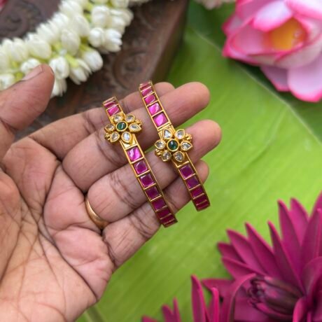 Premium Ruby stone Flower Design Bangles Set - PGB70