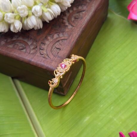 Premium Ruby Stone Lotus Cut Stone Design Bangle - PGB67
