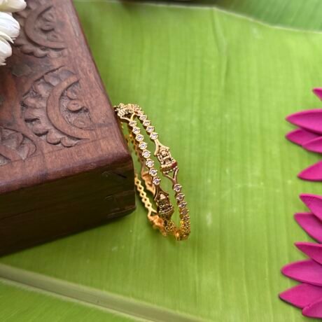 Premium Lakshmi Cut White stone Bangles Set - PGB71