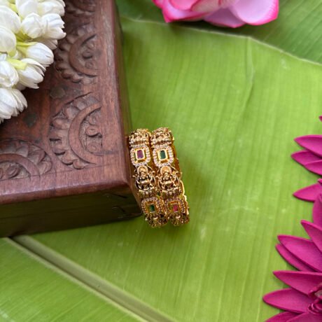 Premium Lakshmi with Ruby Stone Bangles Set - PGB73