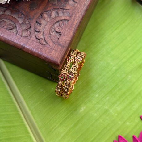Premium Lakshmi with Flower Cut Design Bangles Set - PGB75