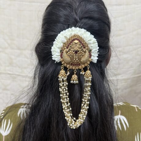 Two peacock Jada Billai with Mullai Flower with pearl touch - J421
