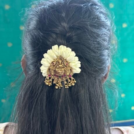 Maaya Lakshmi jadai Billai embilished in Ruby stones with gold drops x semi bloom Malli - J448