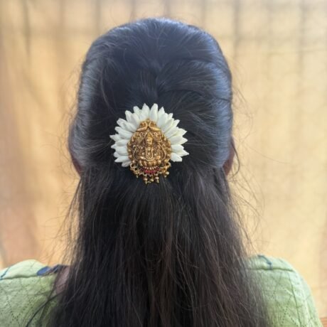 Lakshmi Jada Billai with Mottu Malli Flower with ruby and green Kundan stones- J411