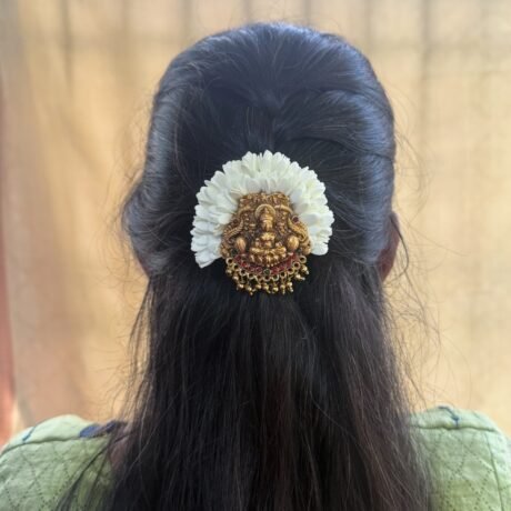 Lakshmi Jada Billai with Mullai Flower with ruby and green Kundan stones- J410